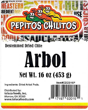 Pepitos Chilitos Chile De Arbol 16oz Bag