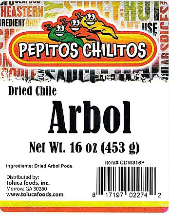 Pepitos Chilitos Chile De Arbol Whole 16oz Bag