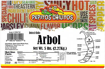 Chile De Arbol Whole 5lb bag Food Service Pack