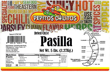 Chile Pasilla 5lb bag Food Service Pack