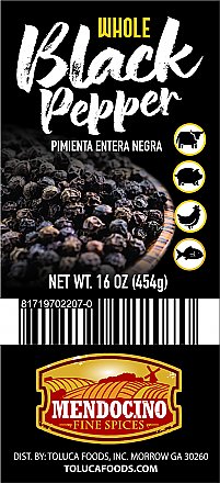 Mendocino Black Peppercorns 16oz Jar